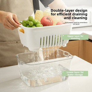 Cesta de drenaje de plástico de doble capa, colador multifuncional para lavar frutas y verduras, para almacenamiento en la cocina - Product Image 2