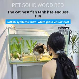 Nido para Gatos y Acuario para Peces 2 en 1 Integrado al por Mayor - Mueble Interactivo Ecológico de Cristal Ultra Blanco para Mascotas para Sala de Estar - Product Image 4
