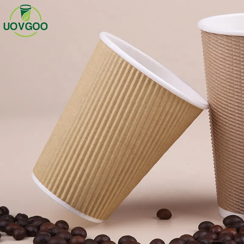 Eco Friendly Custom Paper Cups Hot Disposable Paper Cup with Lids Ripple Wall Paper Coffee Cups with Logo