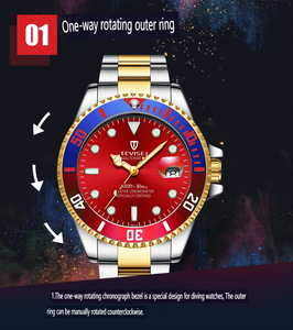 นาฬิกาควอตซ์ TEVISE T801A สำหรับผู้ชาย ดีไซน์หรูหรา ขอบหน้าปัดหลากสี กันน้ำ 30 เมตร นาฬิกาข้อมือแบรนด์ดังทันสมัย ตัวเรือนสแตนเลสสตีล - Product Image 5