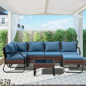 7 PCS Outdoor Patio Möbel Set Allwetter Garten Sets Outdoor Möbel Wicker Rattan Sitz Outdoor Möbel Set