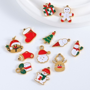 Bijoux pour enfants personnalisés en gros, pendentifs en acier inoxydable plaqué or 18 carats, breloques en zircon, émail coloré, bijoux de Noël DIY - Product Image 3