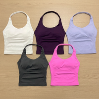 Soutien-gorge de sport sans couture à maintien élevé pour femme grande taille, col en U, couleur unie, Spandex/Nylon, logo frontal, décoration en cristal