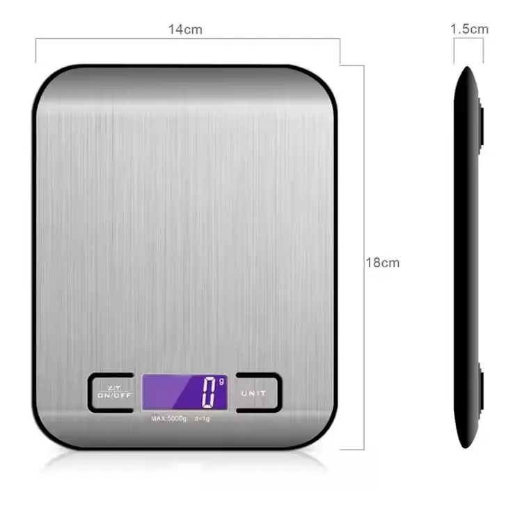 Balance de cuisine de 5kg en acier inoxydable ABS de haute qualité 2024 avec écran LCD