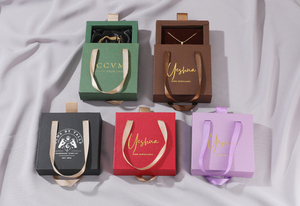 Eco-Friendly Custom Logo Sliding Drawer Jewelry <b>Gift</b> <b>Box</b> With Ribbon Handle Rigid Cardboard <b>Box</b> for Necklace Pendant Packaging - Product Image 2