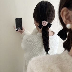 French classic retro elegant camellia <b>bow</b> hair <b>clip</b> for women, stylish and sophisticated side hair accessory. - Product Image 3