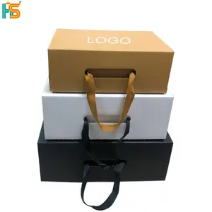 Wholesale Custom Corrugated Cardboard Handbag Packaging Clothing Underwear Shoe Box With Ribbon Handle
