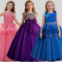 Robe de soirée princesse sans manches pour filles, robe longue en dentelle et mousseline, décoration nœud sans manches, robe de soirée formelle pour enfants