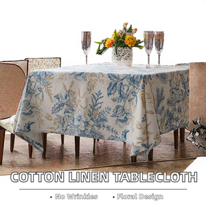 Printed Woven Cotton Linen Plant Pattern Customizable Square Shape <b>Tablecloths</b> for Wedding Home Hotel Party Banquet Restaurant - Product Image 2