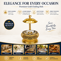 Luxuriöser Runder Chafing Dish aus Goldfarbenem Edelstahl, Buffet-Speisenwärmer mit Aufklappbarem Deckel für Hotel, Restaurant und Catering