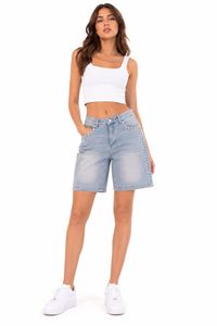 Gonna a tubino in denim a vita alta con dettagli bottoni, in cotone stonewashed, casual per l'estate - Product Image 1