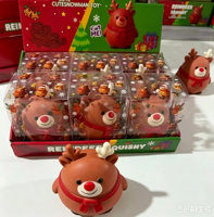 Jouet anti-stress en TPR souple en forme de renne de Noël, vente en gros, avec boîte de présentation transparente imprimée, cadeau de vacances