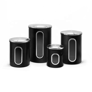 New Tea Coffee Sugar Kitchen Round Airtight Stainless Steel Food Storage Canister Set