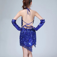 Robe de soirée scintillante dorée et argentée pour femme, sexy, sans manches, à franges, pour club, fête, carnaval, robe courte, robe de danse latine avec manches