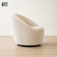 Fauteuil pivotant en velours crème avec base ronde noire pour salon, chambre, salle de séjour, hôtel, vente en gros directe d'usine