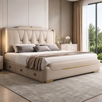 Lit plateforme en similicuir taille Queen avec tête de lit haute pour chambre d'appartement