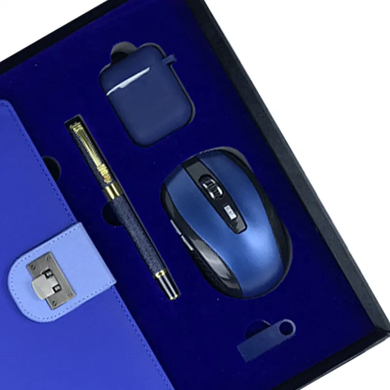 Ensemble de cadeaux de bureau Offre Spéciale promotionnel 2024 Logo personnalisé A5 cahier à feuilles mobiles avec stylo/casque Bluetooth/souris Bluetooth/USB 16G