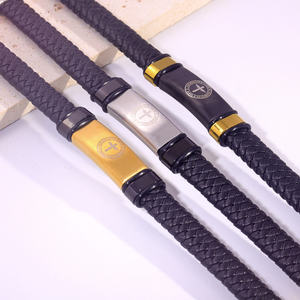 Pulsera de Aniversario para <span class=keywords><strong>Mujer</strong></span>, con Logotipo Personalizado Grabado, de Acero Inoxidable, con <span class=keywords><strong>Cuero</strong></span> Grueso, Ajustable, con Cuerda Trenzada, a la Moda - Product Image 5
