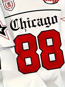 Youth Chicago 88 Logo Casual Print T-Shirt-Red &amp; Black Jersey-Style Tee with for Logo <strong>Star</strong> <strong>Design</strong> Durable - Product Image 5
