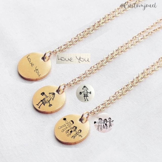 Dropshipping Personalized Stainless Steel Children's Painting Necklace S925 Silver Plate Engraved Gift Jewelry