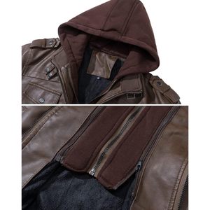 Veste en simili cuir pour homme personnalisée, marron, style motard, coupe-vent avec capuche amovible - Product Image 5