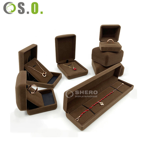 Brown Velvet Jewelry Box Set With Rounded Corners for <b>Rings</b> Earrings Necklaces Bracelets Gift Packaging Case With Custom Color - Product Image 4