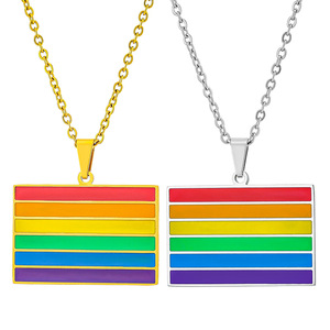 Hot Selling Gold Plated Stainless Steel Sporty <strong>Rainbow</strong> Pendant Necklace Bamboo Chain Personalized Creative Unisex Couple - Product Image 5