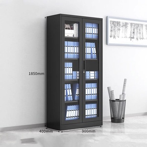 <span class=keywords><strong>Armoire</strong></span> de rangement en acier pour livres et dossiers, avec porte en verre, pour école, bureau, laboratoire, noire, bon marché - Product Image 4