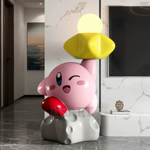Figura de Star <span class=keywords><strong>Kirby</strong></span> Landing, colocada junto al mueble de TV de la sala de estar, frente al sofá, una gran obra de arte. - Product Image 3
