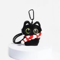 Porte-clés lumineux en peluche chat noir mignon, jouet en peluche doux, pendentif pour sac d'école, cadeau pour couple