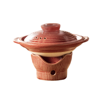 Casserole en céramique traditionnelle vintage rouge, marron et beige avec base en lotus, ensemble de marmites à ragoût multi-capacité