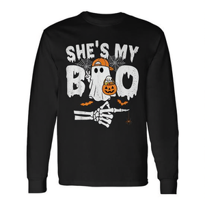 She's My Boo Halloween T-shirt à manches longues pour couples, design fantôme assorti - Product Image 2