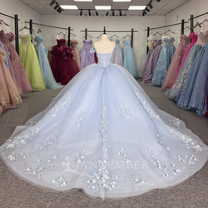 For 1309 Elegant Blue Sweetheart Pearls Empire Vintage Beading <b>Appliques</b> Crystal Natural Waistline Quinceanera Party Dress - Product Image 4