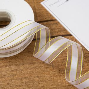 Cinta de Organza Satinada con Borde Dorado de 2.5cm y 45 Yardas, Resistente al Encogimiento, en Colores Personalizados, para Invitaciones de Boda y Decoración del Hogar - Product Image 3