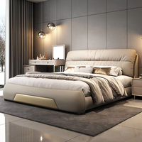 Lit de luxe Chambre à coucher principale moderne et minimaliste Lit King-Size Influenceur italien Lit en cuir véritable Rangement haut de gamme et élégant