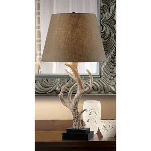 Lampu Meja Tanduk Resin Gaya Amerika, Lampu Hias Retro Unik Klasik, Lampu Ruang Tamu Samping Tempat Tidur, Lampu Meja Alami Vintage