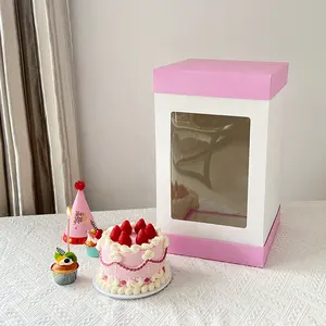 किनसन 10/12/14/16/18/20 इंच पैकेजिंग केक बॉक्स शादी के लिए लंबा टियर केक पेपर बॉक्स खिड़की के साथ बड़ा लंबा केक बॉक्स
