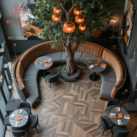 Ensemble de meubles de restaurant design moderne en velours brun incurvé et table circulaire en bois pour les cafés