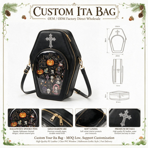 Sac bandoulière personnalisé style gothique cercueil Ita Bag avec fenêtre transparente pour affichage de badges en émail, sangle réglable, sac à main Lolita Cosplay - Product Image 1