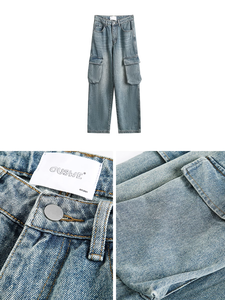 Streetlux กางเกงยีนส์ขาตรงมีกระเป๋าใหญ่ทรงหลวมทรงหลวมสำหรับผู้ชายซักแบบย้อนยุคสไตล์อเมริกันฤดูใบไม้ผลิออกแบบได้ตามต้องการ - Product Image 4