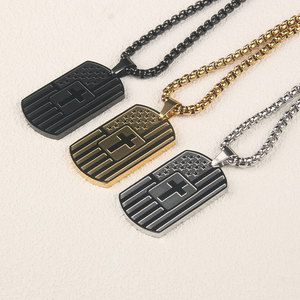 Collier pendentif personnalisé en acier inoxydable 316L plaqué or 14K 18K PVD, bijoux fins, collier drapeau américain pour homme - Product Image 3