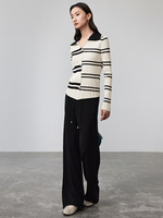 62480 Nouveauté Automne du Fabricant : Cardigan Tricoté Slim à Col V, Simple Boutonnage, Rayures Décontractées, Manteau Léger en Maille Fine