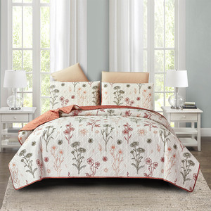 Juego de Cubrecama Acolchado de 3 Piezas, 100% Poliéster, Tamaño King, Jacquard Beige con Estampado Floral, Fundas de Almohada, Cubrecamas, 200 Hilos, Antiestático - Product Image 6