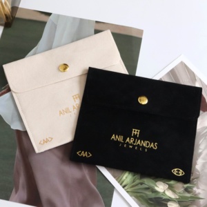 Empaque de Terciopelo con Logotipo Personalizado para Joyería, Bolsa de Microfibra Negra para Collares con Cierre de Botón a Presión, Contenedor para Joyas - Product Image 4