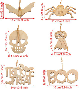Étiquettes en <span class=keywords><strong>bois</strong></span> suspendues Halloween, ornement vierge, artisanal, avec 60 cordes en ficelle, 10/60 pièces - Product Image 2