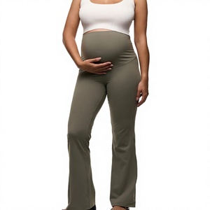 High Waist Maternity Yoga Pants with Cross Support Belly Band, Slim <b>Flare</b> Pants, Autumn Winter Pregnancy <b>Leggings</b> for Women - Product Image 2