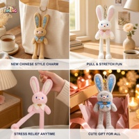 Porte-clés en peluche de lapin extensible style chinois 30 cm, doux et moelleux, fonction couverture réconfortante, compagnon mignon, cadeau pour tous les âges