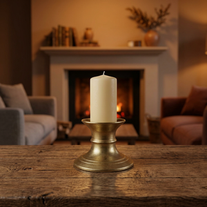<b>Gold</b> <b>Candle</b> <b>Holder</b> for Pillar <b>Candle</b>, Vintage Brass <b>Candle</b> Stand for Home Decor, Dining Table Centerpiece & Festive Decoration - Product Image 1