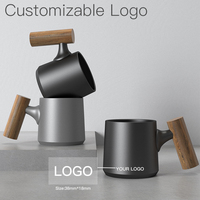 Mug à expresso en céramique haute qualité et bois de noyer, fait main par DHPO, avec poignée en bois, écologique, capacité personnalisable