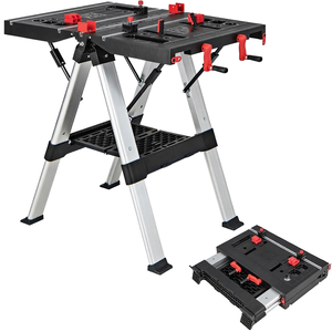 IRONMAX Plastic Folding Work <b>Table</b> 2-in-1 Height Adjustable Workbench Sawhorse <b>Clamping</b> Handle Tool Tray 440LBS/1000LBS - Product Image 1